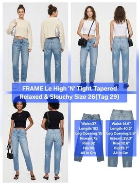 FRAME Le High 'N' Tight Tapered Relaxed & Slouchy Size 26(Tag 29)